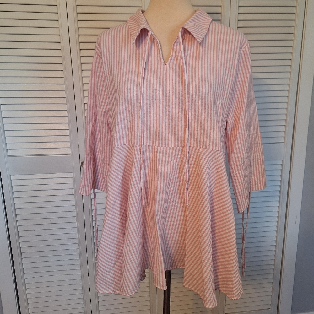 Easel Striped Cotton Oversized Peplum Top Blouse Medium *D1
